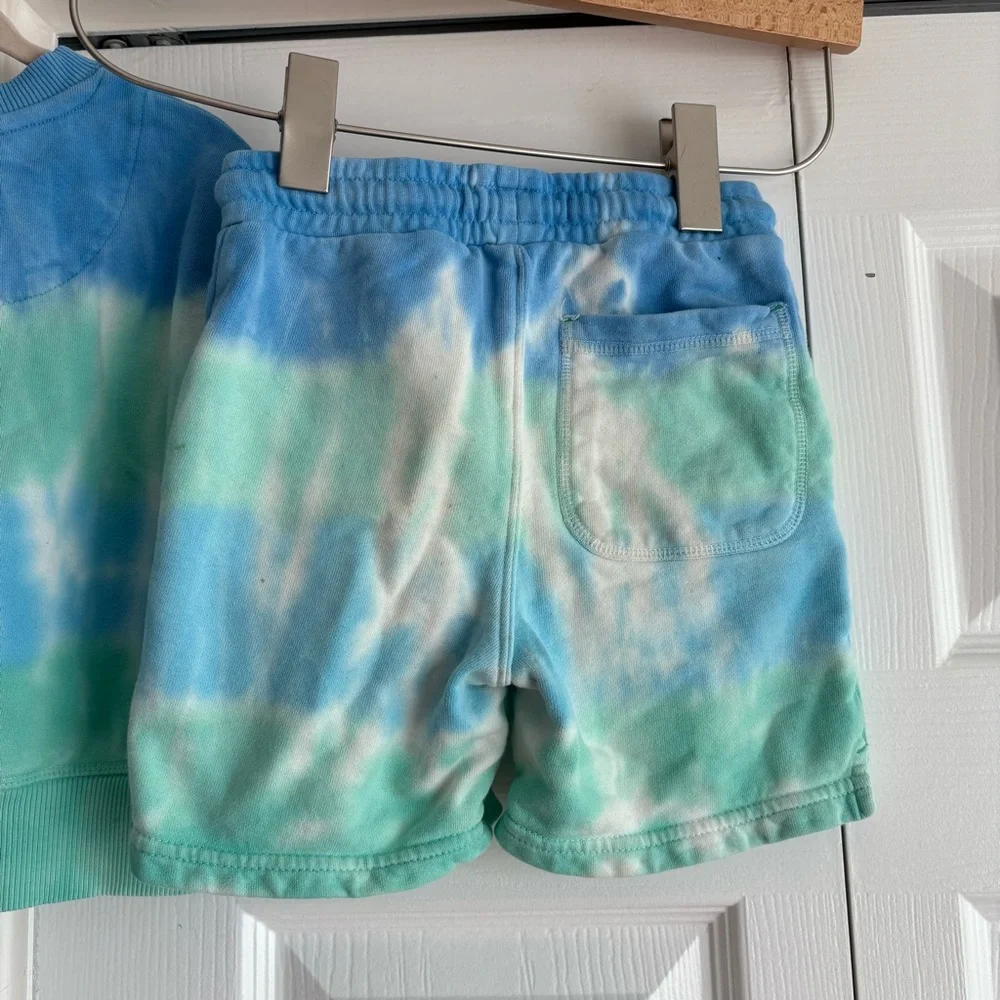 Mini Boden 3-4Y Blue & Green Tie-Dye Sweatshirt and Shorts Set